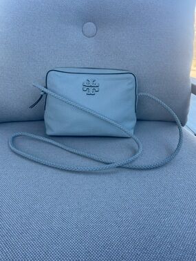 Tory Burch Pale Blue Leather Braided-Strap Crossbody